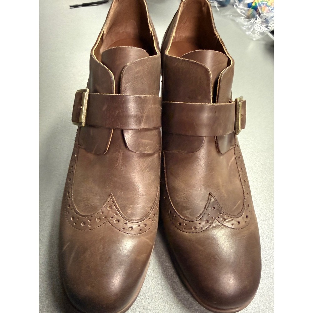 Korks‎ Womens Brown Leather Monk Strap Block chunky Heel Booties Size 10M